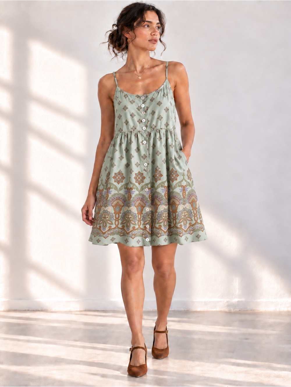 April Cornell Cotton Floral Paisley Print Mini Dress Babydoll Size S